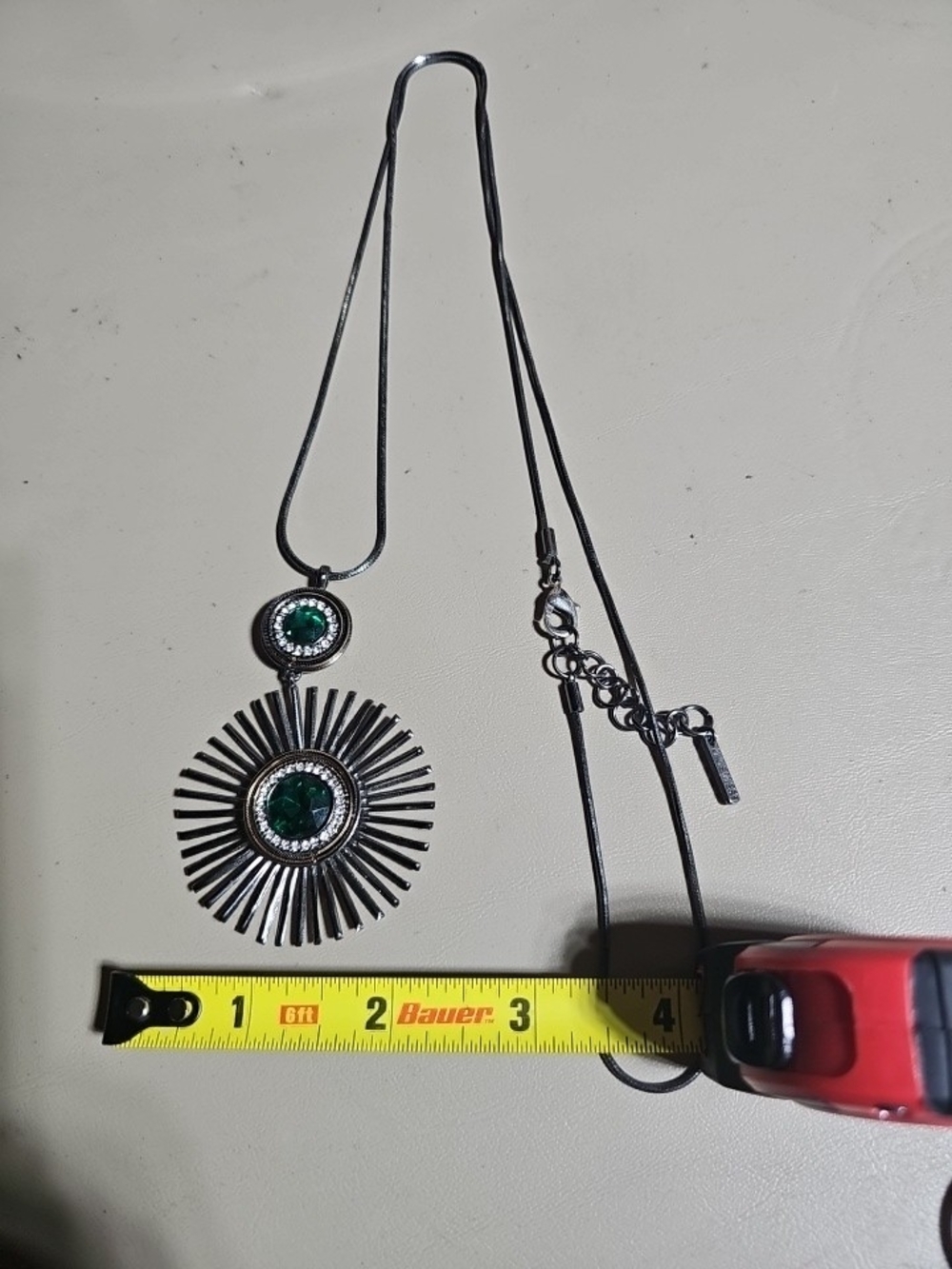 Nine West Green Sunburst, Gunmetal, Rhinestone Statement Necklace.